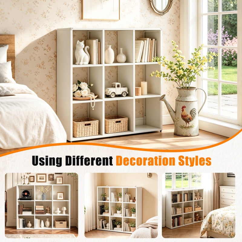 9-Cube Metal Bookcase, Open Storage Cabinet Bookshelf, Display Shelf for Living Room, Bedroom, Home Office