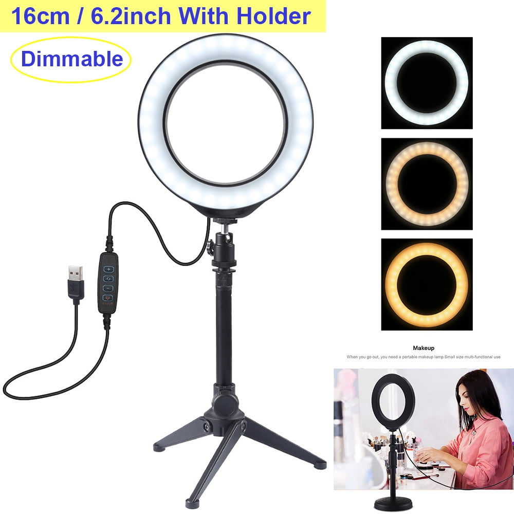 Andoer Ring Light with Stand,6 Inch Selfie Lights Dimmable 3-Colors 360 Rotary USB Powered Streaming Light for Vlogging YouTube Video Shooting Make up 