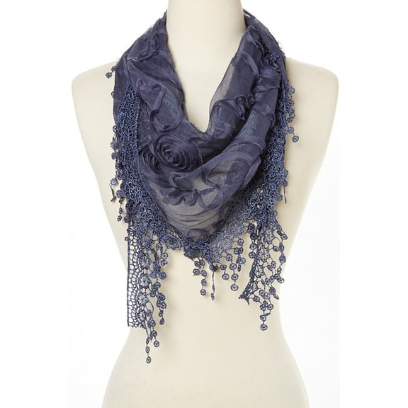 Lightweight Triangle Floral Fashion Lace Fringe Scarf Wrap for Women