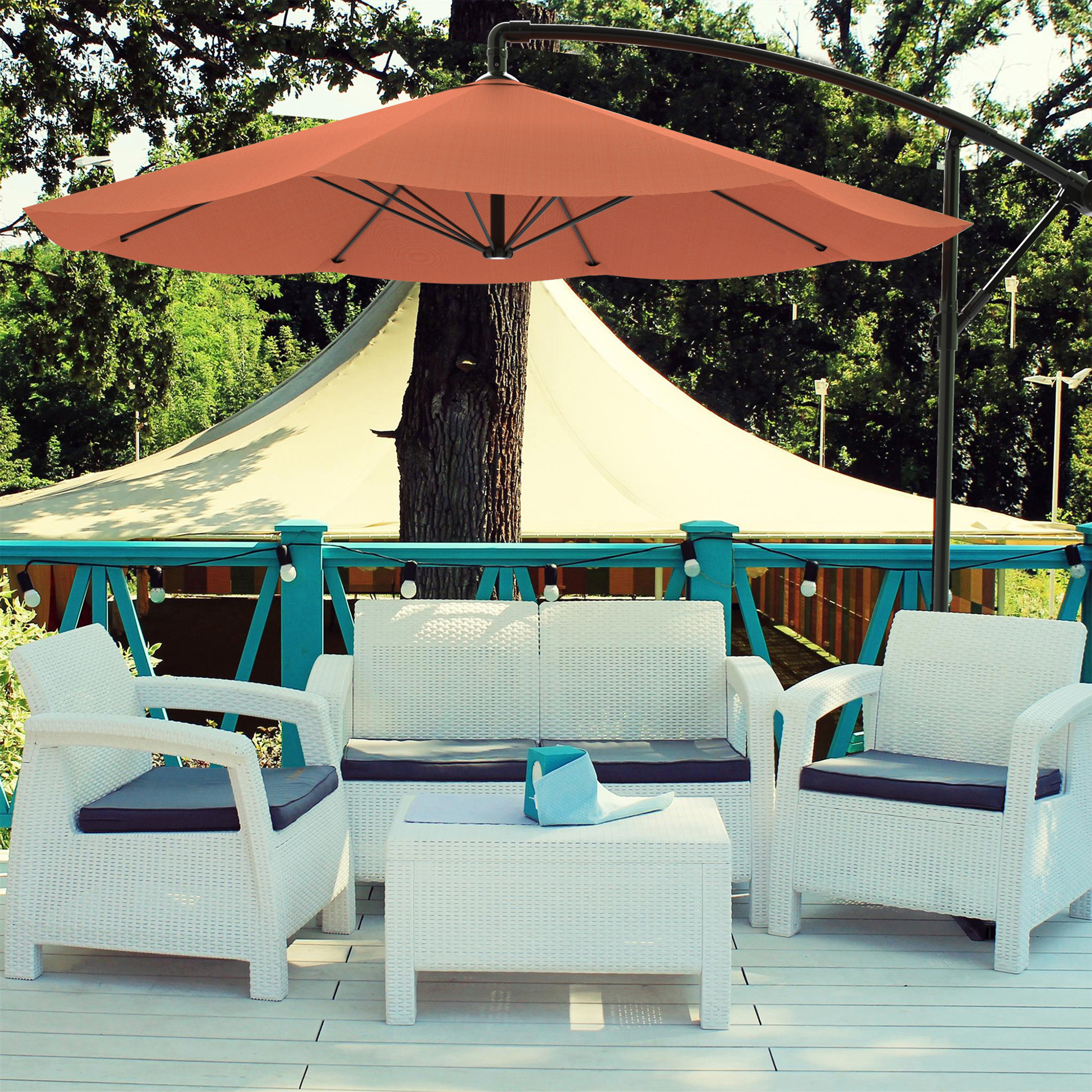 Pure Garden Cantilever Patio Umbrella 10 Ft Aluminum Orange Walmart Com Walmart Com