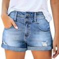 thumbnail image 5 of SBYOJLPB Women's Jean Shorts High-Waisted Washed Ripped Denim Shorts Folded Hem Summer Short Jeans, 5 of 8
