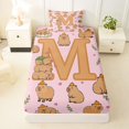 thumbnail image 3 of Manfei Brown Animals Capybara Twin Sheets,Cute Monogrammed M Print Bedding,3 Pieces, 3 of 6