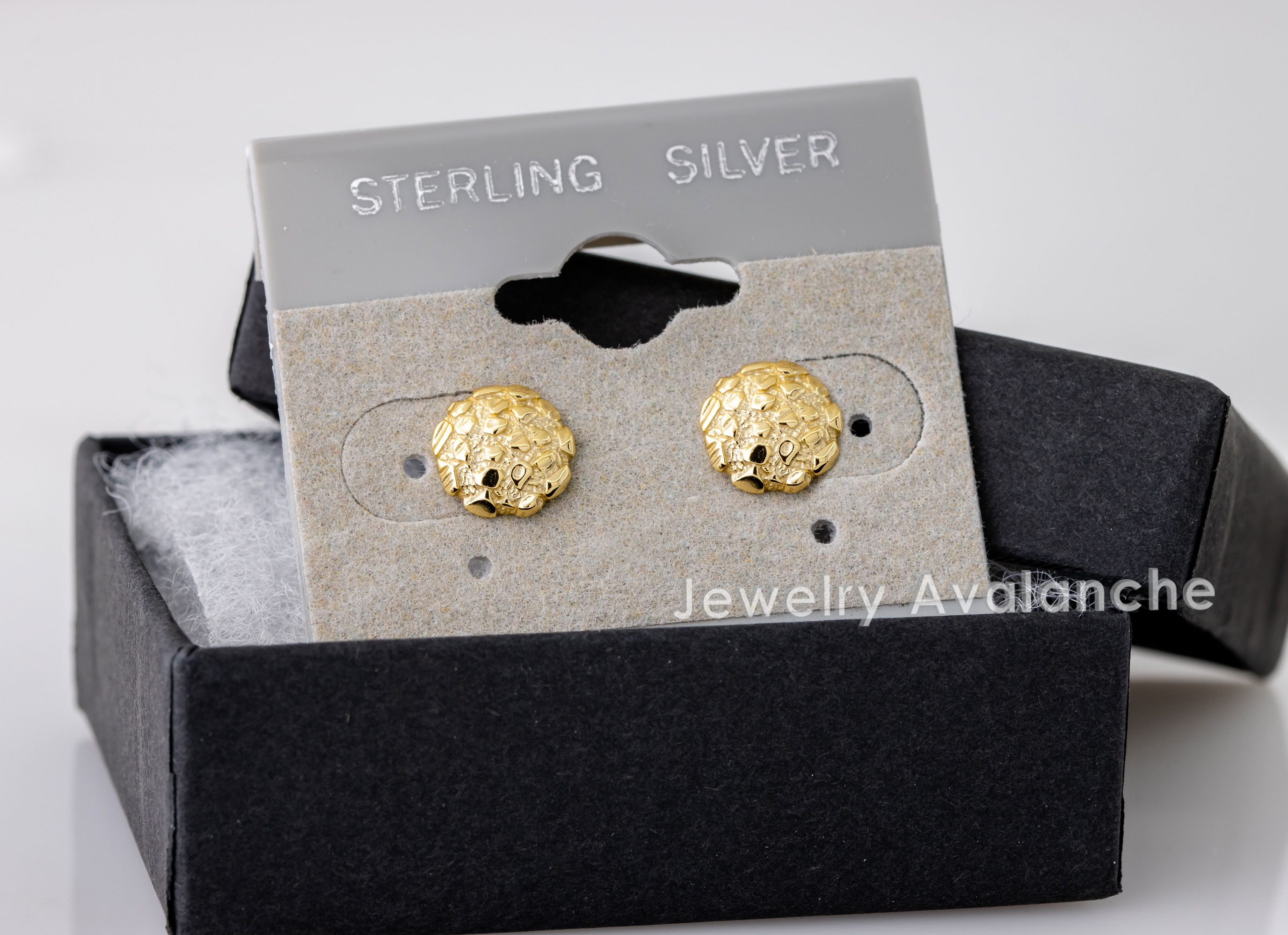 Nugget Stud Earrings - Yellow Gold Plated Sterling Silver Textured Chunky Studs - Hypoallergenic Minimalist Earrings for Men-Women 10mm