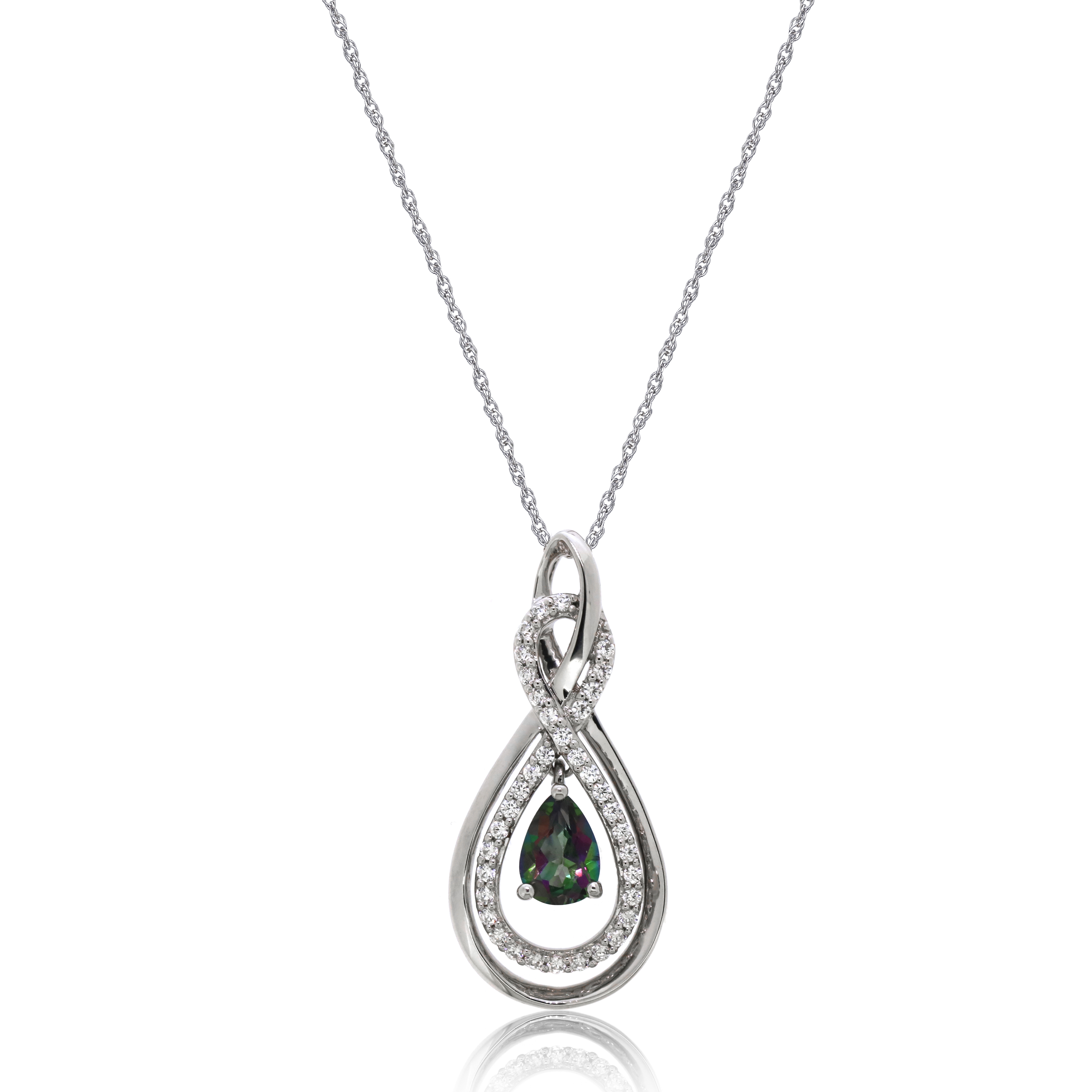 Brilliance Fine Jewelry 925 Sterling Silver Coated Mystic Green Topaz and White Cubic Zirconia CZ Pendant, 18" Chain