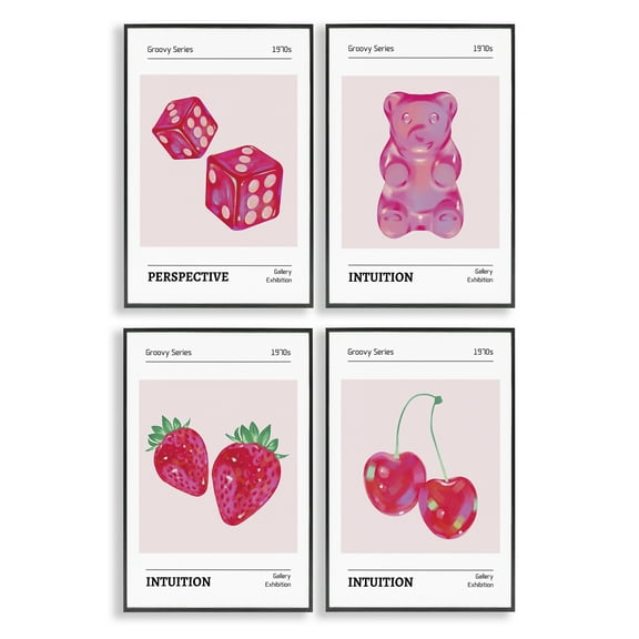 Stupell Industries Groovy Pink Gallery Collection Fashion Painting Black Framed Art Print Wall Art, 12 x 18, Set of 4