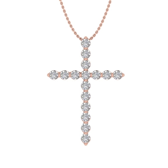 1/4 Carat Diamond Cross Pendant Necklace in 14K Rose Gold (Silver Chain Included) (I1-I2 Clarity)