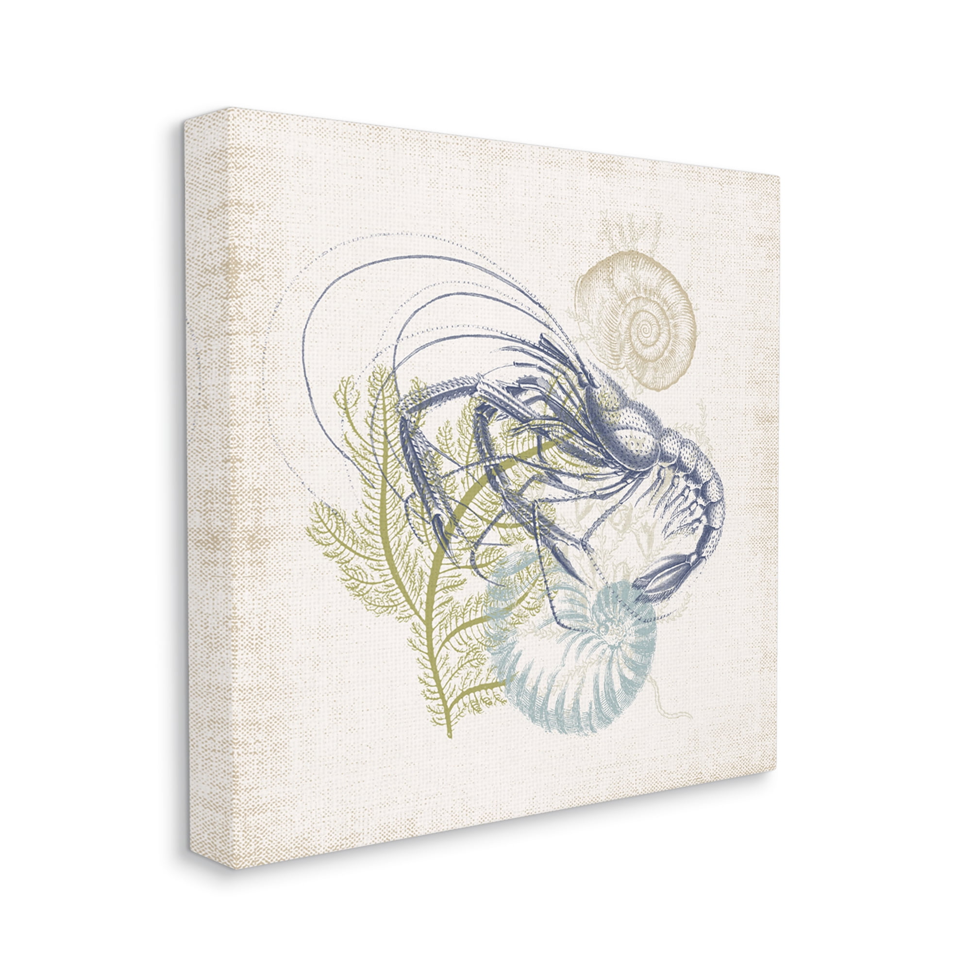 Stupell Industries Nautical Layered Sea Life Crawdad Ocean Botanicals Graphic Art Gallery Wrapped Canvas Print Wall Art, Design by Victoria Barnes