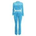 thumbnail image 4 of Diufon Spring Velour Set for Women Lapel Long Sleeve Zipper Cropped Outwear with Flared Pant Dressy Suits (Medium, Light Blue), 4 of 5