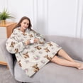 thumbnail image 5 of Oversized Wearable Blanket Hoodie,Beige Highland Cow Flower Pattern Sherpa Blanket Hoodie with Super Pockets,Super Warm Fuzzy Pullover for Women & Men, 5 of 6