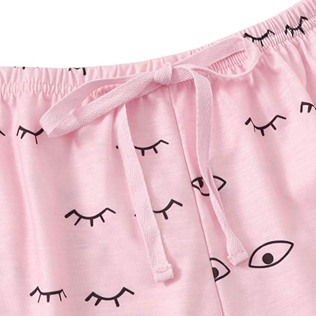 BONIXOOM Womens Pajamas Matching Family Christmas Pajamas Sleepwear None Short Sleeve Sleepwear Sets Printed Pink S