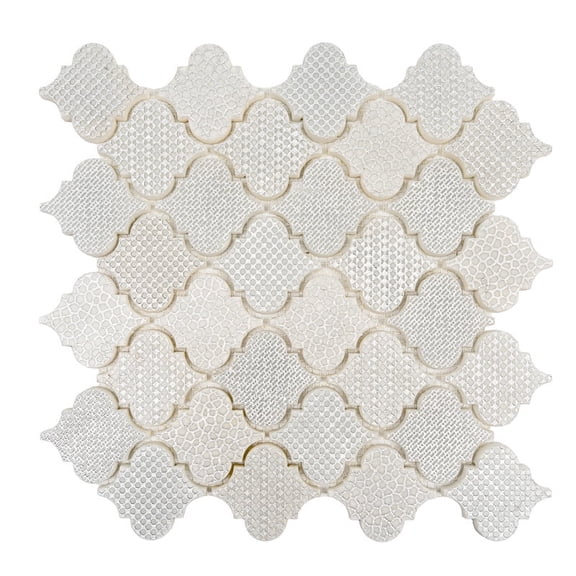Artisana 12x12 in. Silver White Textured, Foiled Stone Arabesque Lantern Mosaic Wall Tile (5 sq ft/case, 5-Pack)