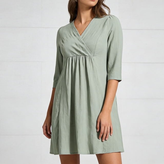 Roncen Robes d'Été pour Femmes 2026 Décontractées Manches 3/4 Courtes Longueur Genou Robe Midi Robe Smock Bohème avec Poches