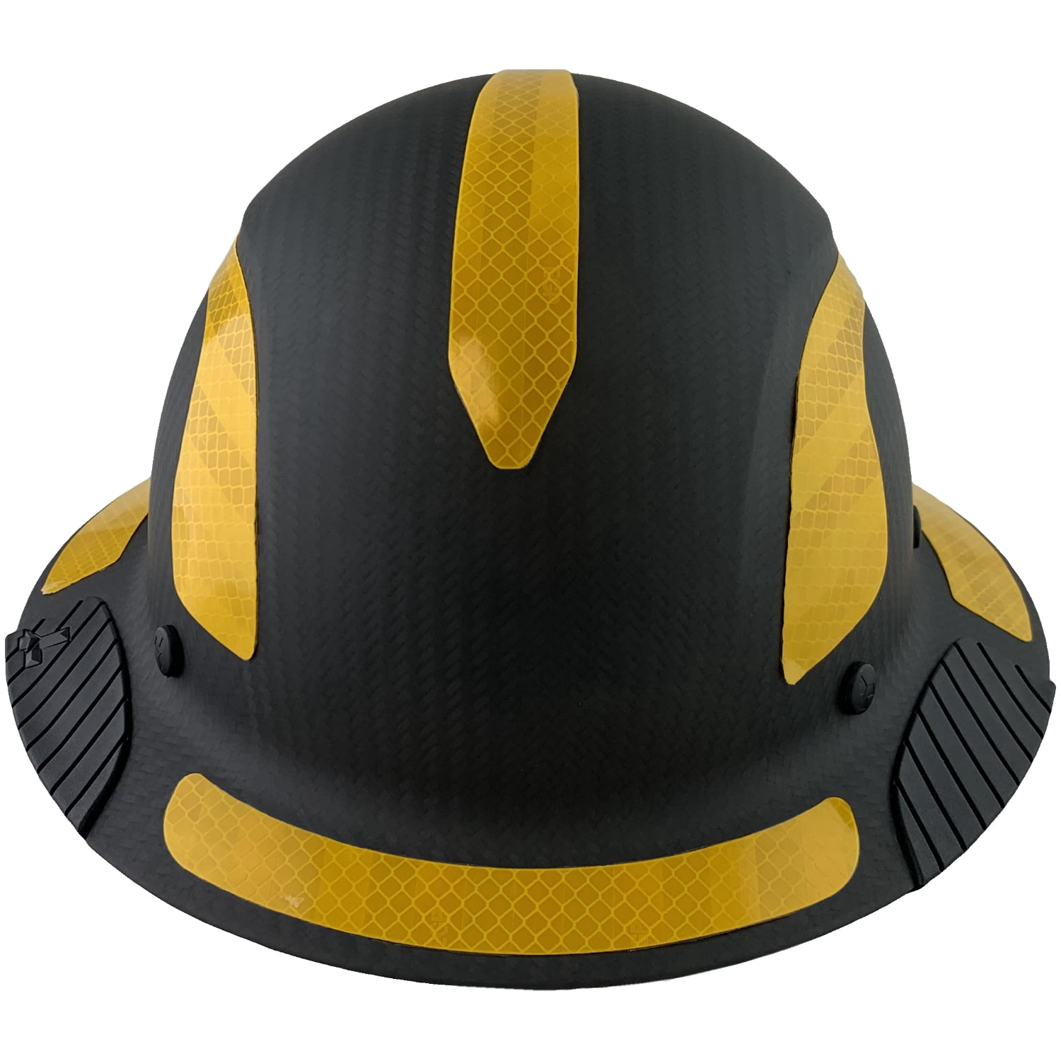 Lift Safety Helmet - Actual Carbon Fiber Full Brim Hard Hat - Matte Black with Yellow Reflective Decals with Hard Hat Tote Bag