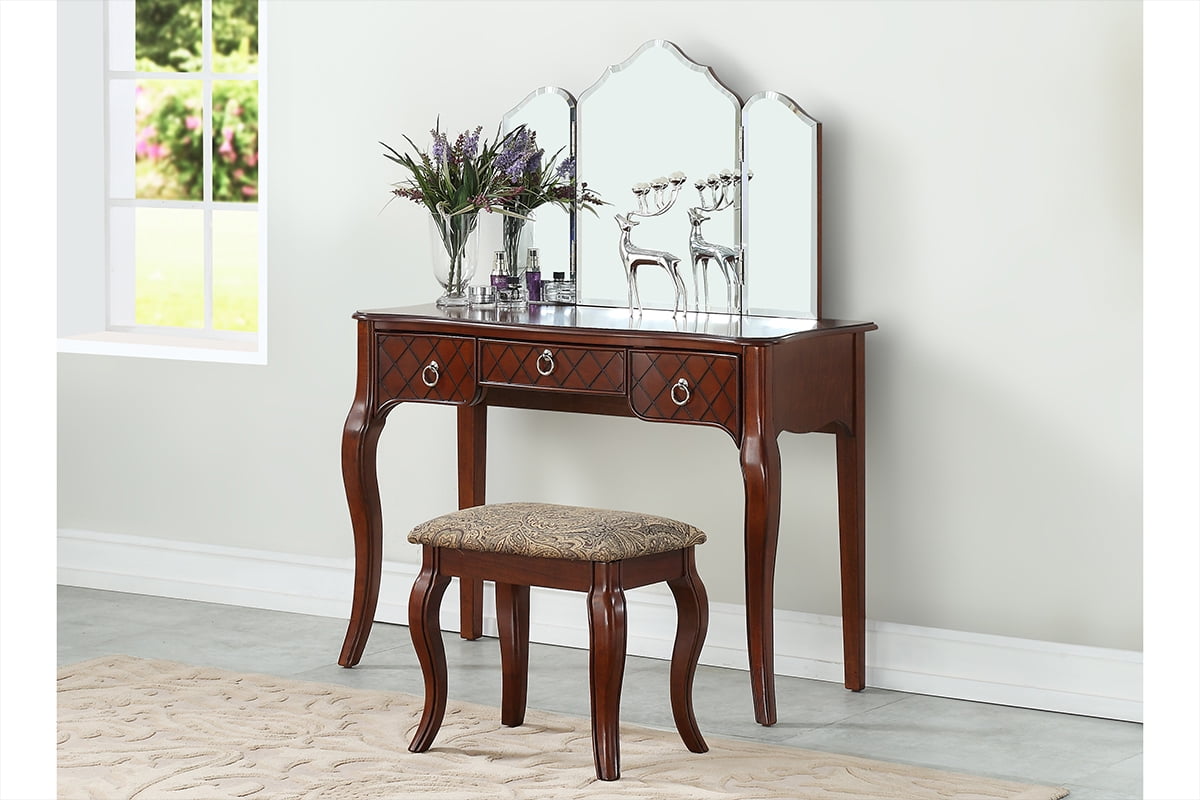 Simple Relax Vanity Table with Stool Set, Cherry