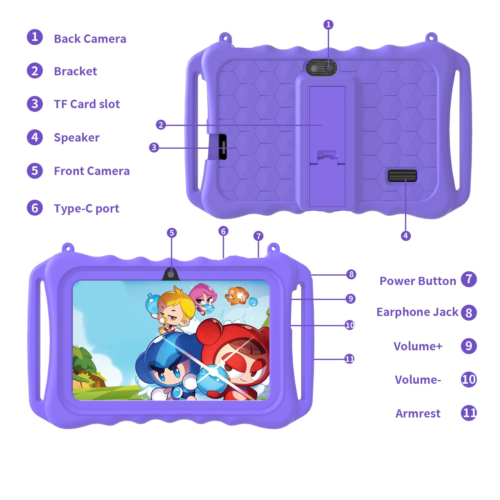 Kids Tablet, 7 inch Android 11 Tablet for Kids, 6(2+4) GB RAM 32GB ROM, Toddler Tablet with Bluetooth, GPS,WiFi,Parental Control, Dual Camera,Shockproof Case,Kids App Pre-Installed