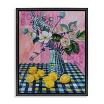 Stupell Industries Summer Table Bouquet Plants & Flowers Painting Black Floater Framed Canvas Art Print Wall Art, 17 x 21