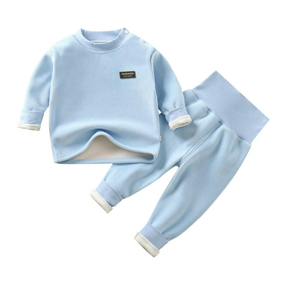 TAIAOJING Kids Clothes Girls Summer Baby Warm Underwear Set Autumn And Winter Children's Baby Homewear Pajamas With Wool Thickened High Waist Belly Care Baby Long Sleeve Pajams 18-24 Months