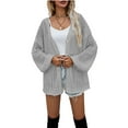 thumbnail image 3 of KOMOO Women Knitted Sweater Cardigan Lantern Sleeve Open Front Button Crochet Sweater Loose Knit Hollow Sweater, 3 of 9