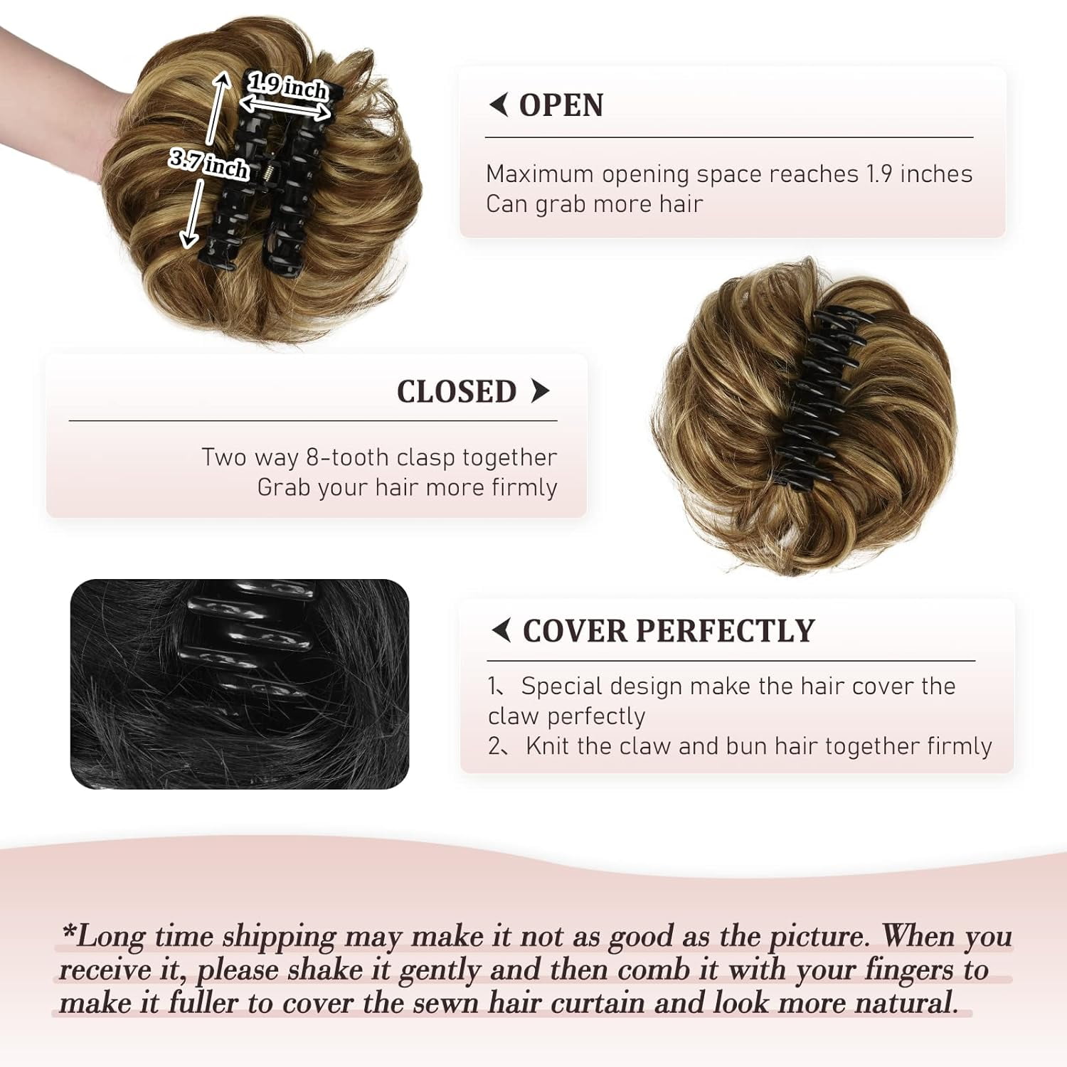 Claw Clip Messy Bun Hair Piece Real Human Hair Buns Wavy Curly Updo Hair Buns Claw Clip Ponytail Hairpieces Hair Scrunchie with Clip for Women