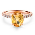 thumbnail image 3 of Gem Stone King 10K Rose Gold Yellow Citrine and Lab Grown Diamond Engagement Ring for Women | 1.85 Cttw | Oval Checkerboard 9X7MM | Gemstone November Birthstone | Size 5, 3 of 6