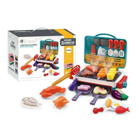 kjfeif 2025 New Kids BBQ Grill Toy ,Barbecue Kitchen Cooking Playset With Realistic Spray ,Light & Sound ,Color Changing Play Food & Dishes Toy ,Pretend BBQ Accessories Set for Girls Boys Toddler