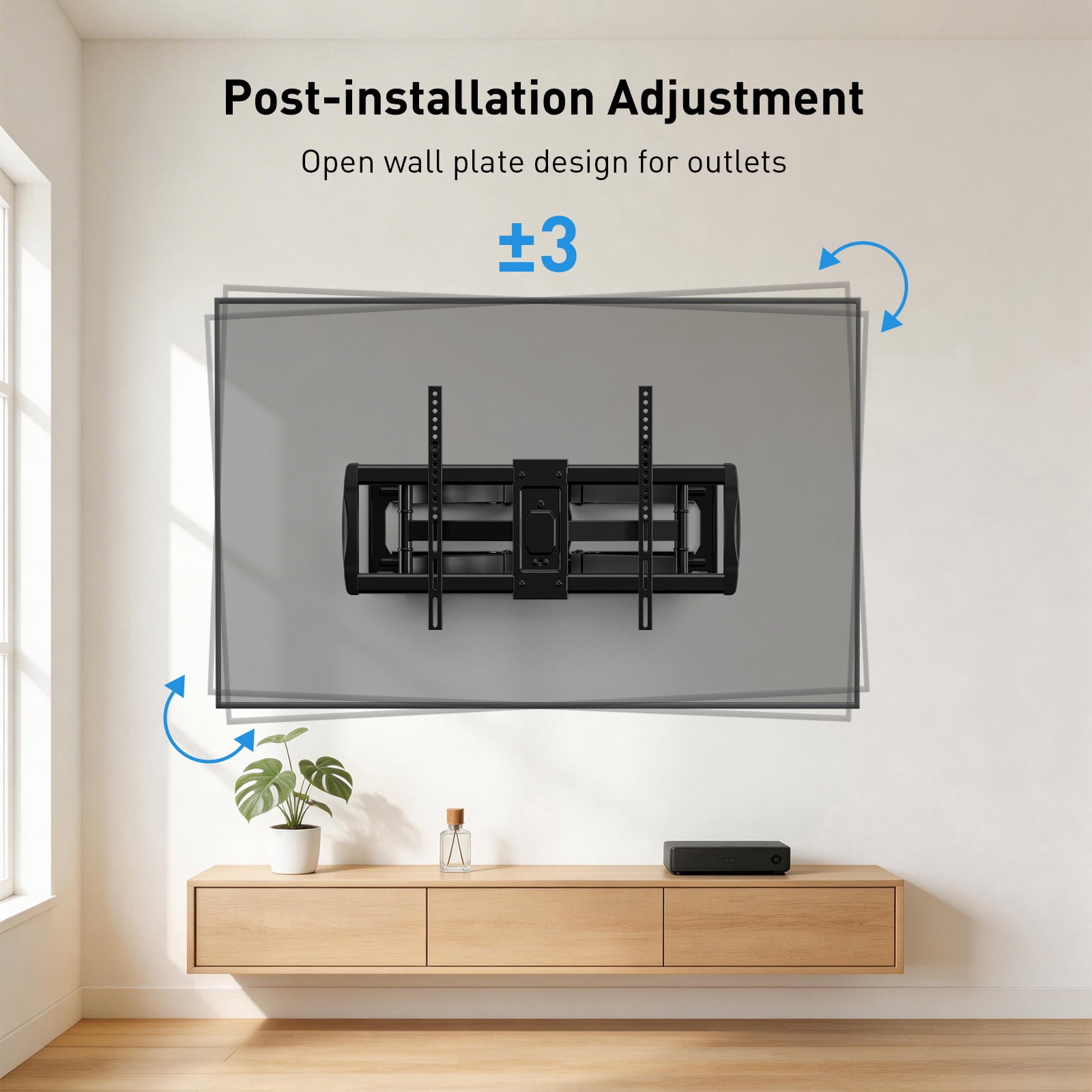 MountFTV Full Motion TV Mount for 42-97" TVs, Max 800x400mm, Holds up to 165 lbs, Fits 16″/18″/24″ Wood Studs, TV Wall Mount Bracket with Dual Articulating Arms, Swivel, Tilt Extension