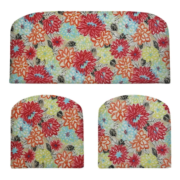 RSH Décor Indoor Outdoor 3 Piece Foam Wicker Loveseat and Chair Seat Cushion Set, Standard, Artistic Floral