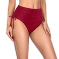 thumbnail image 2 of Women's High Waist Bikini Bottoms, Solid Color Vintage Triangle Briefs, Full Coverage Swim Bottoms for Beach or Pool, Wine - S, 2 of 4