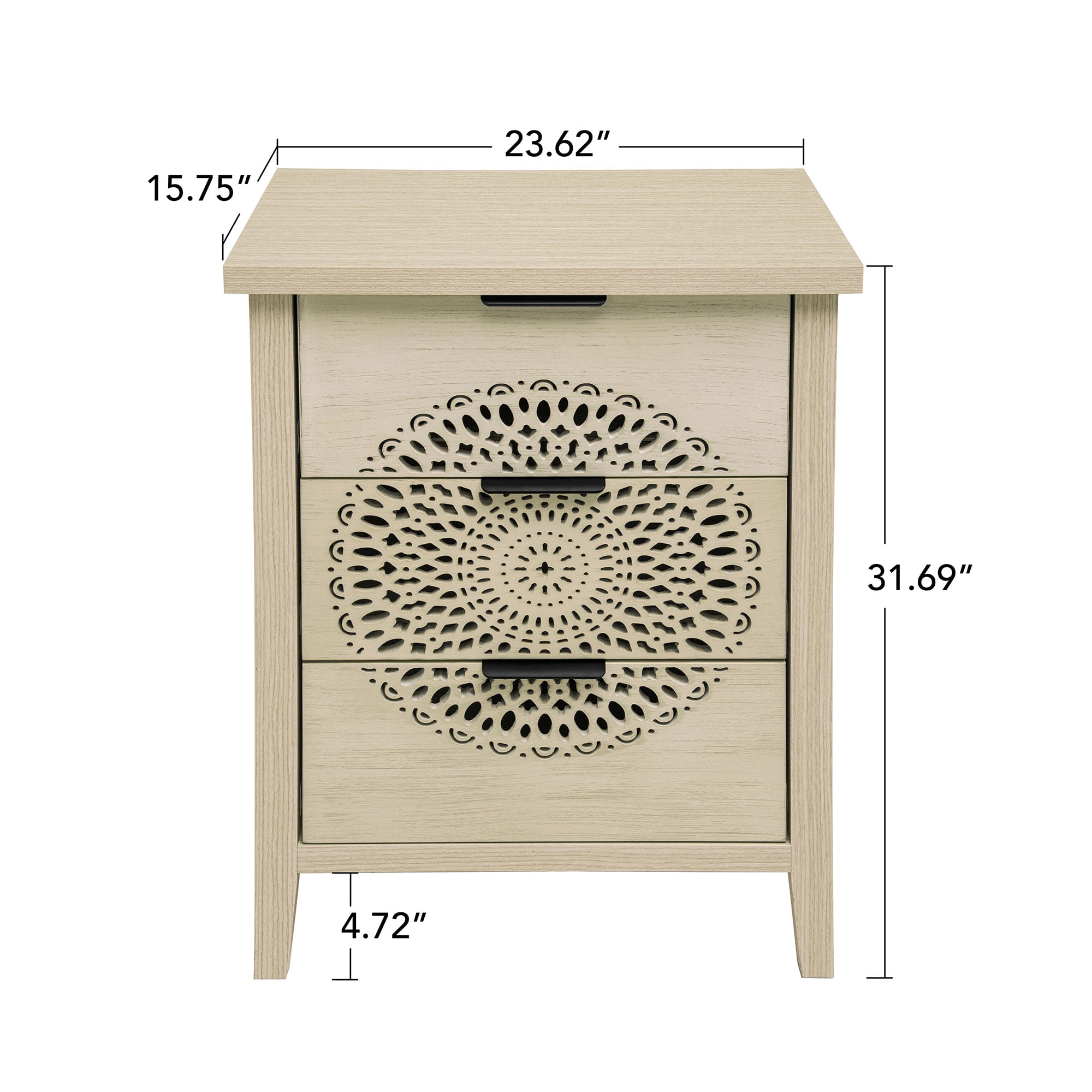 Gewnee Hollow-Carved 3-Drawer Storage Dresser Chest with Metal Handles, Modern Accent Furniture for Living Room & Bedroom