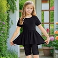 thumbnail image 4 of Fesfesfes Toddler Girls' Loose Fit 2Pcs Set Cute Solid Color Top and Yoga Shorts,Soft Casual Outfits,Elastic Waist Comfortable Clothing for Home or Play(Black,6 Years), 4 of 8