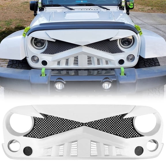 Front Bumper Grill Hawke Style Grille W/ Mesh For 2007-2018 Jeep Wrangler JK JKU White