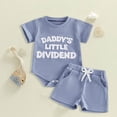 thumbnail image 2 of BOBOGOJP Baby Boy Summer Clothes Mama's Boy Little Dude Short Sleeve Romper Shorts Set Waffle Knit Outfit Blue for Size 0-3 Months, 2 of 3