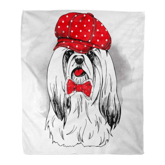 SIDONKU 50x60 inch Super Soft Throw Blanket Terrier Portrait of Dog York Wearing Red Cap with Tie Yorkshire Accessory Bow Home Decorative Flannel Velvet Plush Blanket