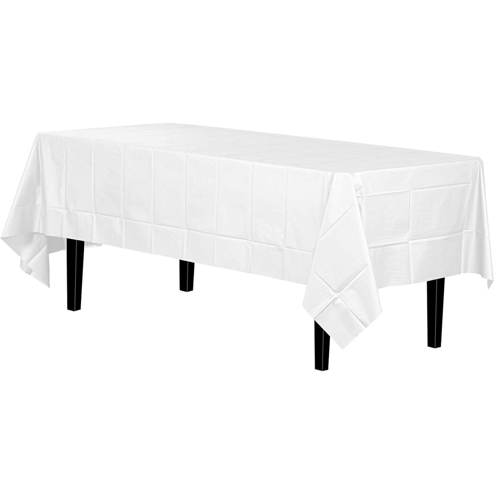 Exquisite 12 Pack Premium Rectangular Plastic Tablecloth, White, 54" x