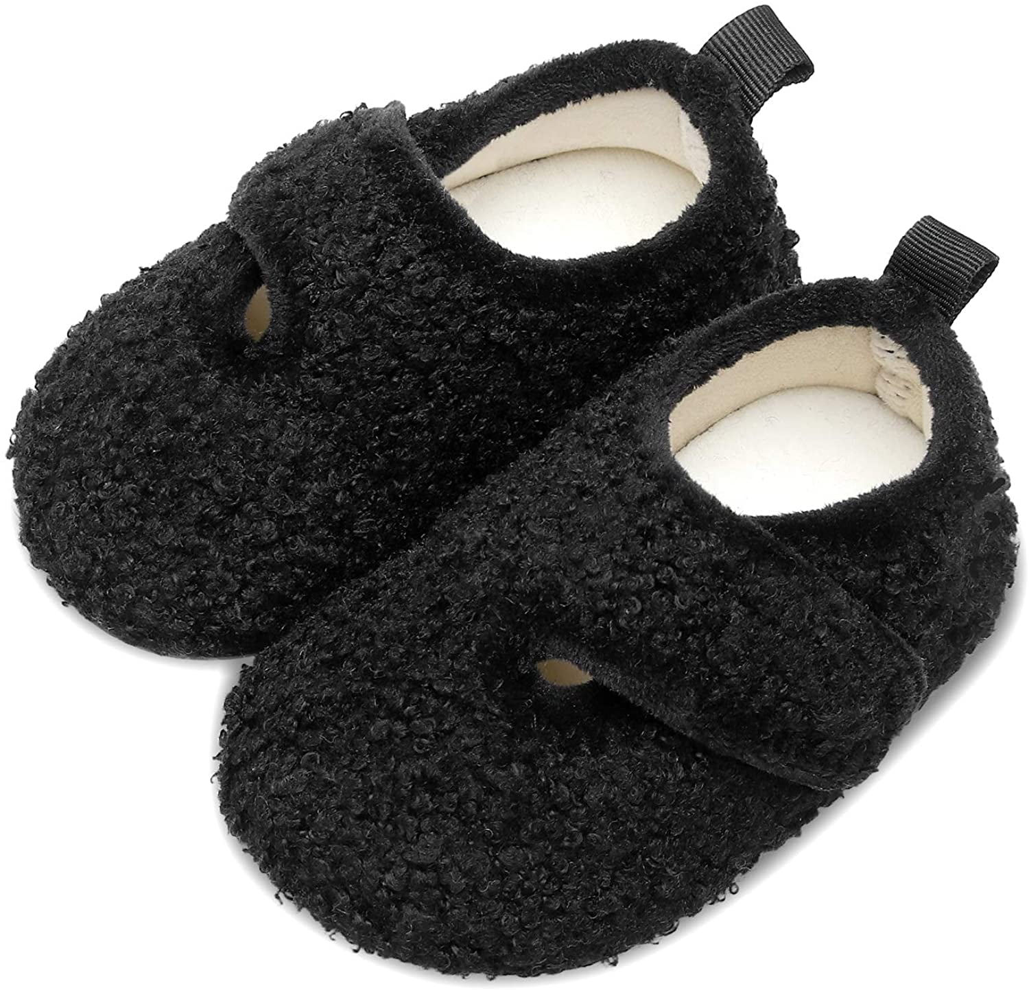 Comfort Boys Girls Wool Like House Slippers Kids Light Weight Anti-Skid Shoes with Adjustable Hook and Loop 