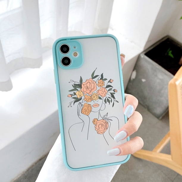Line Art Sketch Flower Girl Funda protectora para teléfono para iPhone 12 11 13 14 Pro MAX X XS XR SE 2 6s 7 8 Plus Funda dura translúcida Tan Jianjun unisex