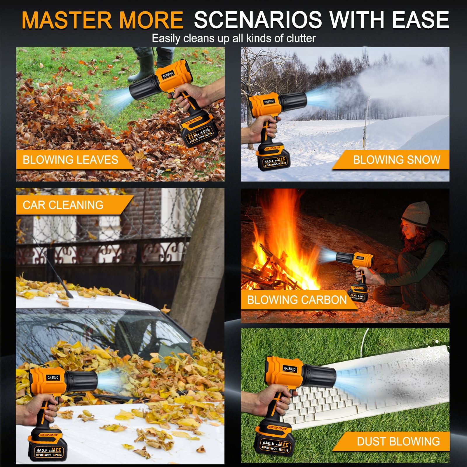 Leaf Blower Cordless, Battery and Charger Included (Orange)