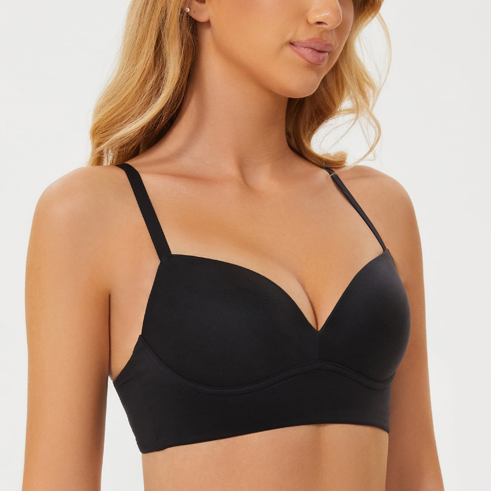 MELENECA Women's Push Up Bralettes Seamless Padded Wireless Bra with Support and Lift Black 34B