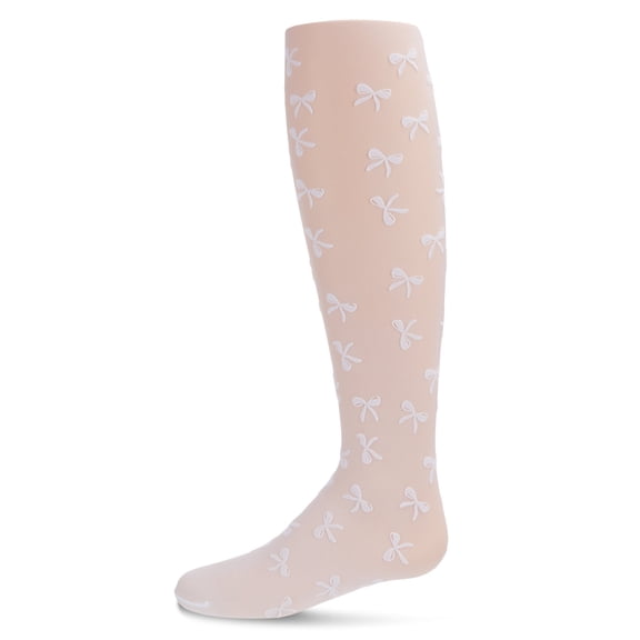 MeMoi Flocked Sheer Bouncing Bow Tights - Girls - Female, 4-6, Winter White