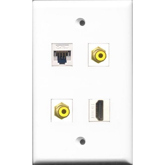 RiteAV 1 Port HDMI 2 Port RCA Yellow and 1 Port Cat5e Ethernet White Wall Plate