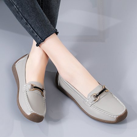 

Women‘s Metal Decor Flat Shoes Solid Color Non-slip Round Toe Loafers Casual Slip-on Shoes
