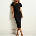 thumbnail image 5 of Women's Puff Sleeve Bodycon Work Dresses Crew Neck Business Casual office Pencil Dress Black XL(XL), 5 of 8