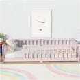 thumbnail image 3 of Twin Size Low-Profile Floor Bed Frame with Safety Rails, Pink Wood Platform Bed with Sturdy Slats, 3 of 10