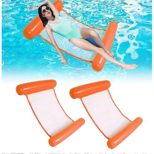 Orange Color 2Pcs Floating Hammock Inflatable Pool, Swimming Hammock Float Floating Seat Raft Hammock Bed Lounger Mat with Air Pump for Beach, Party, _Perfect Gift