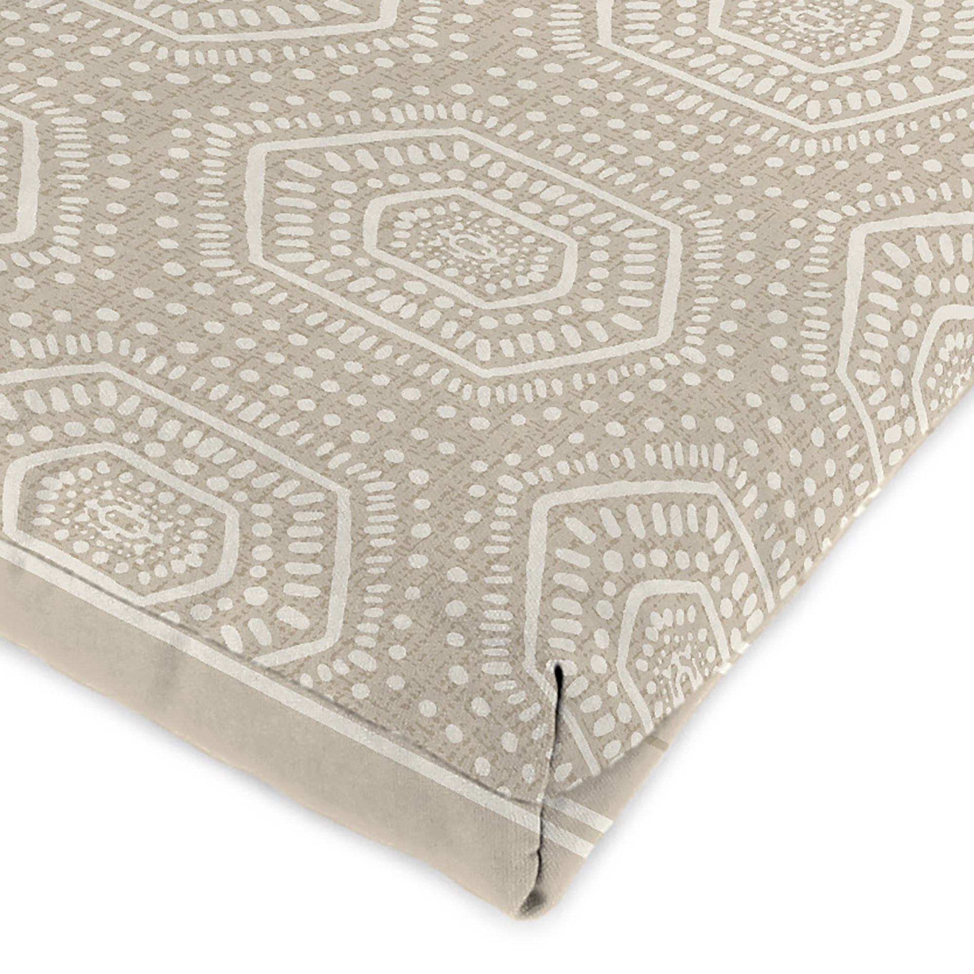 Jordan Manufacturing 44" x 22" Chet Taupe Geometric and Gallan Taupe Stripe Reversible Rectangular Outdoor Chair Cushion with Ties and Hanger Loop