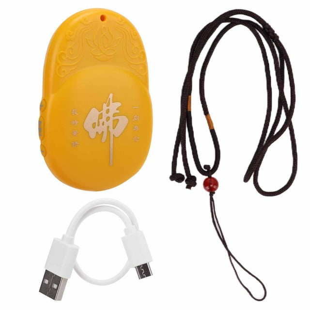 Reproductor de Buda Mini portátil amarillo para colgar en el cuello, reproductor budista de música con cordón, Cable USB para meditación de regalo