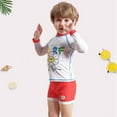 thumbnail image 4 of GYRATEDREAM Boys Two Piece Rash Guard Swimsuits Set with Swim Trunk Kids Long Sleeve Bathing Suit Swimwear Set for 4-8Y Red, 4 of 8