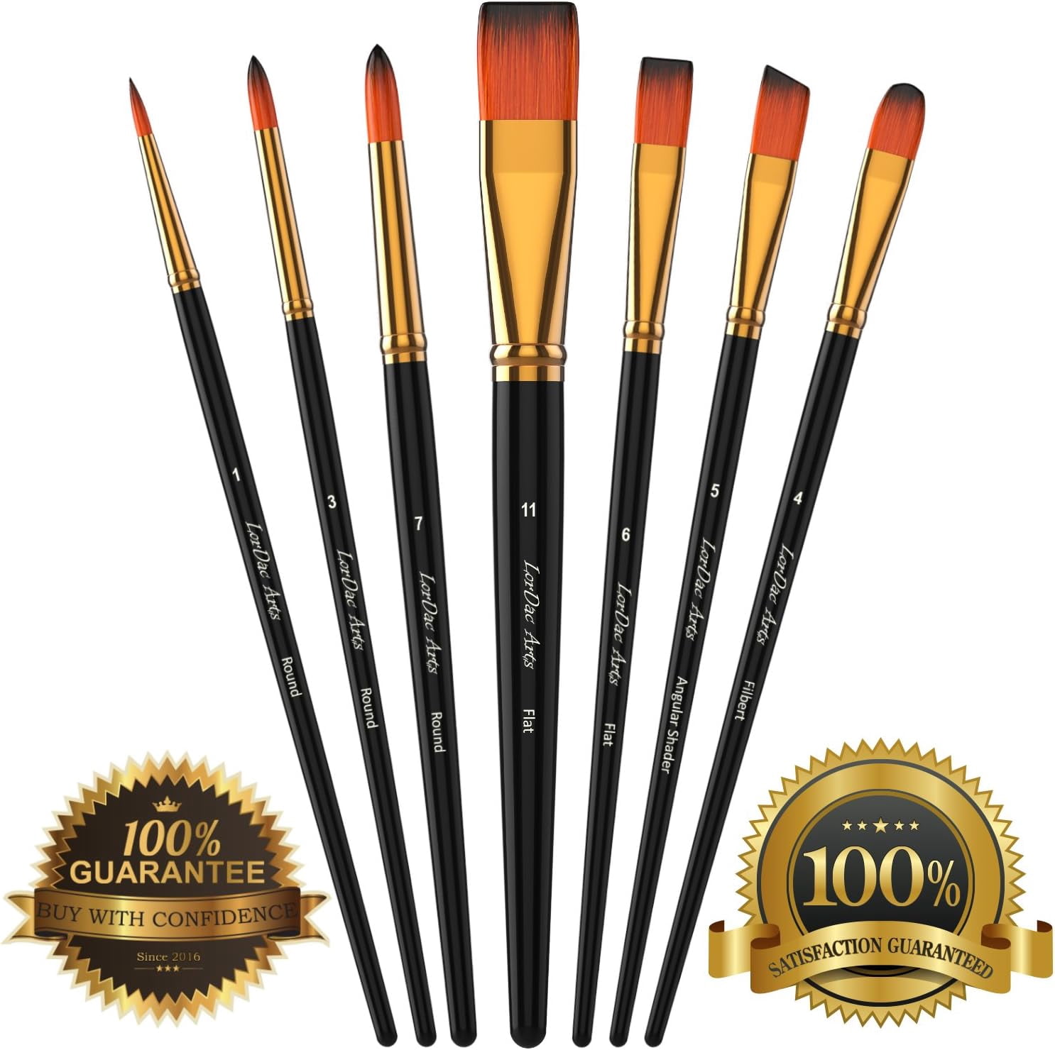 JJEAN-Paint Brush Set, 7 Artist Brushes for Painting with Acrylic, Gouache, Oil and Watercolor. Professional Art Quality on Canvas, Wood, Face and Models. Includes Carrying Case Travel Kit