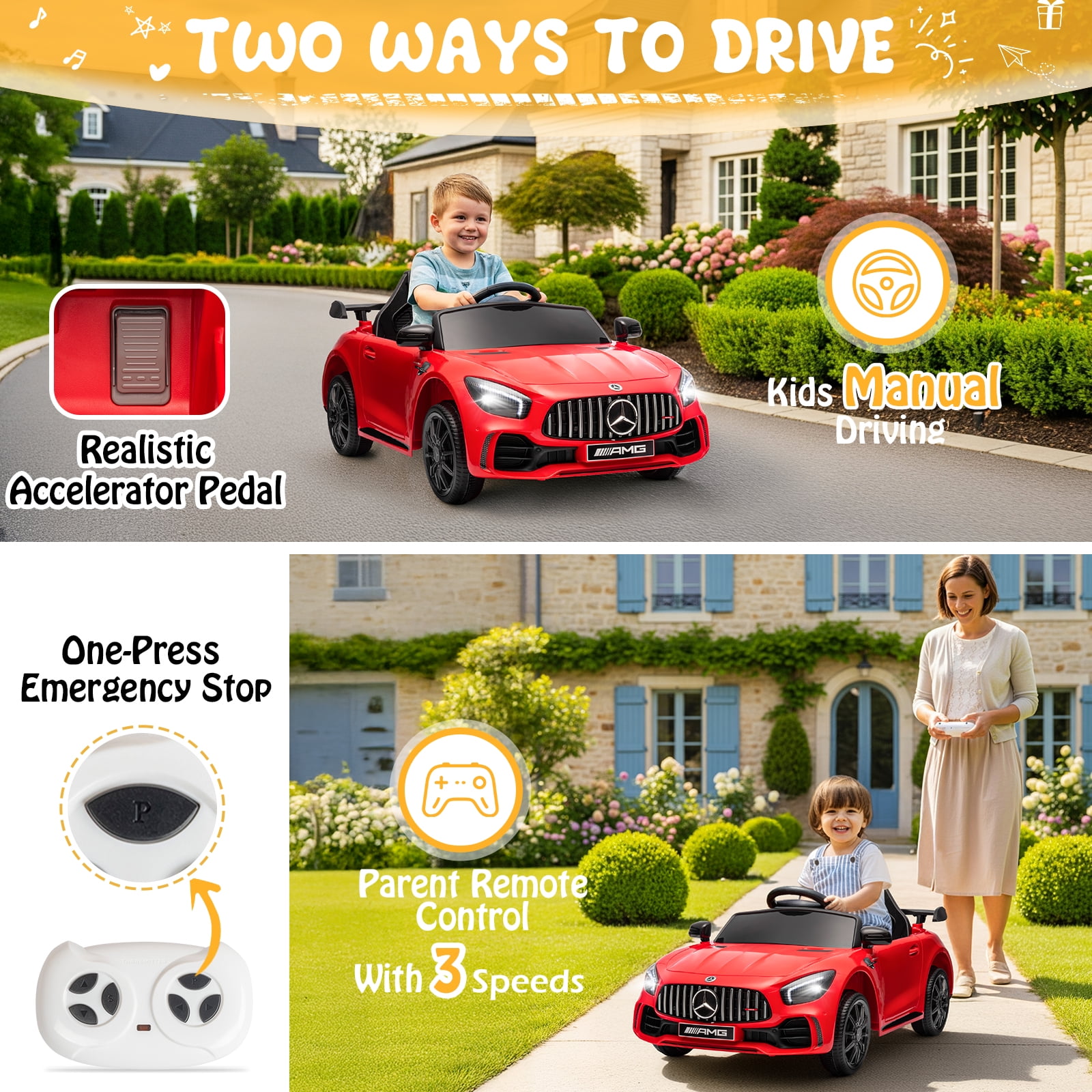 UBesGoo 12V Licensed Mercedes-Benz Electric Ride On Cars Toys for Kids, Power Wheels with Parent Remote Control, Red