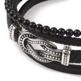 thumbnail image 2 of 6 pc Microfiber Leather Multi-strand Bracelets 304 Stainless Steel & Black Glass Bracelets for Men Knot 8-5/8x1 inch(22x2.5cm), 2 of 3